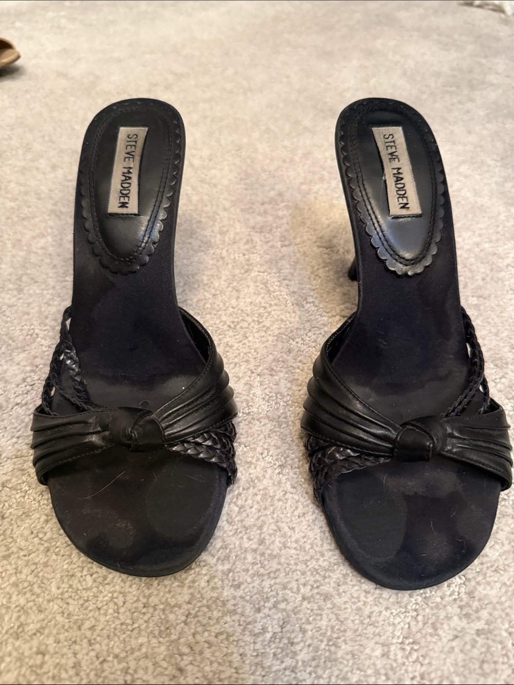 Steve Madden Black Braided Knot Slide Heels